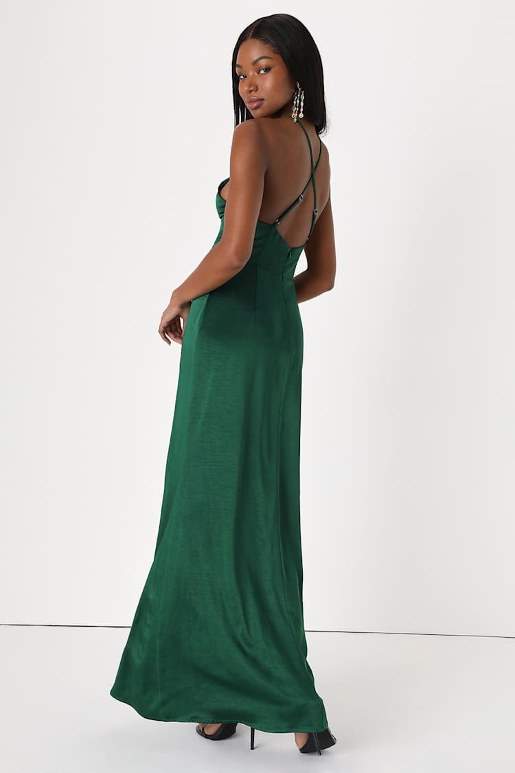 Green Satin Dress - Backless Maxi Dress - Satin A-Line Maxi Dress - Lulus