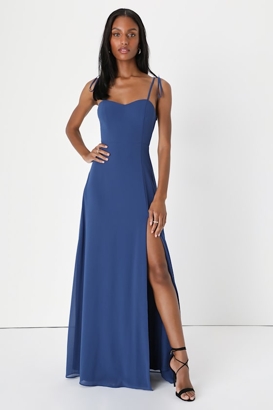 Darling Devotion Dark Blue Tie-Strap Maxi Dress 1