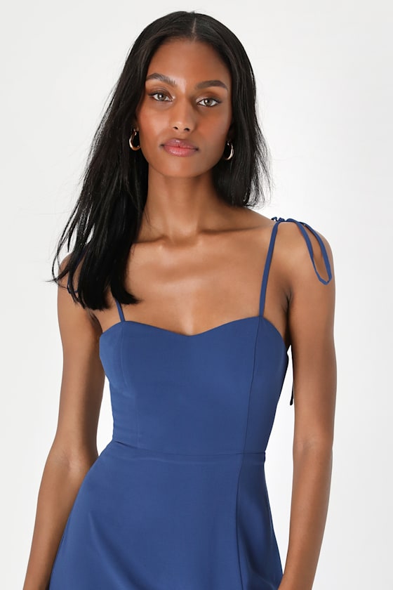 Darling Devotion Dark Blue Tie-Strap Maxi Dress 2