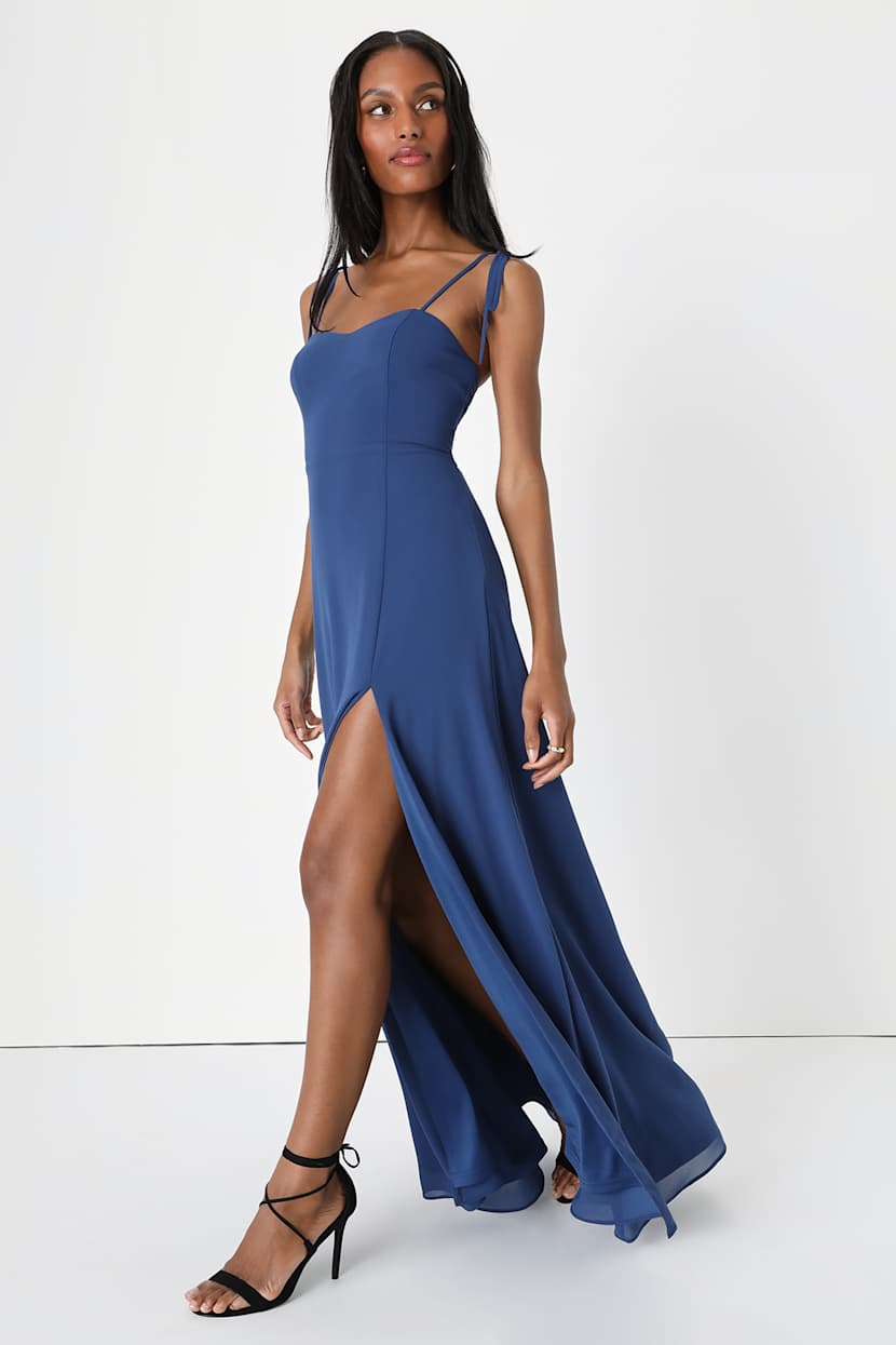 Dark Blue Maxi Dress - Tie-Strap Dress - Blue Bridesmaid Dress - Lulus