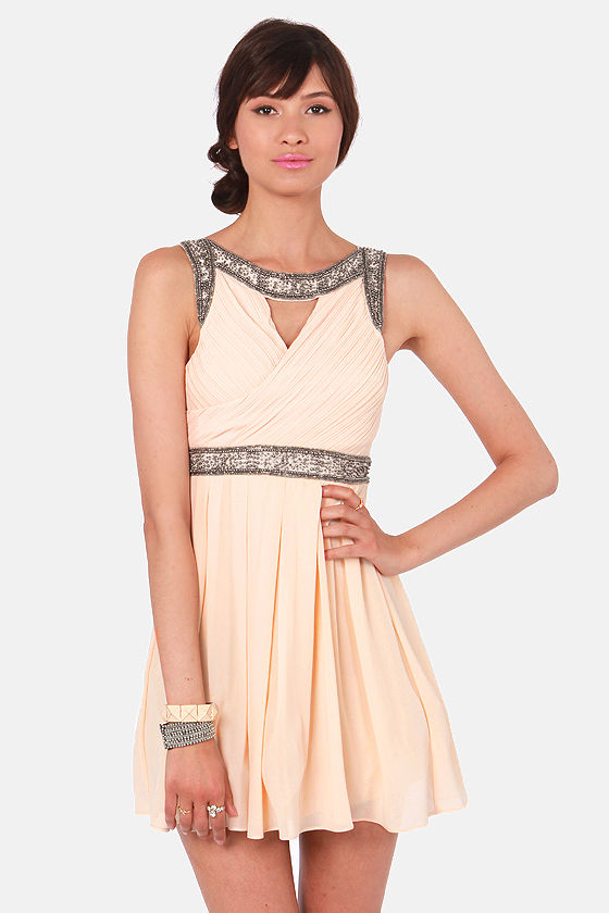 beige beaded gown