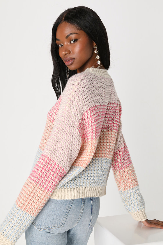 Ivory Multi Sweater - Colorful Sweater Top - Chunky Knit Sweater - Lulus