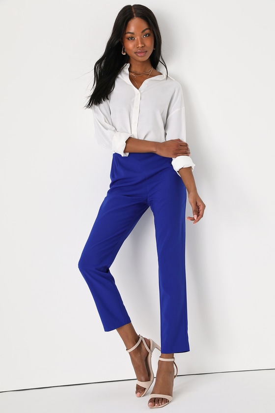 Cobalt Blue Dress Pants - Blue High-Waisted Pants - Trousers - Lulus