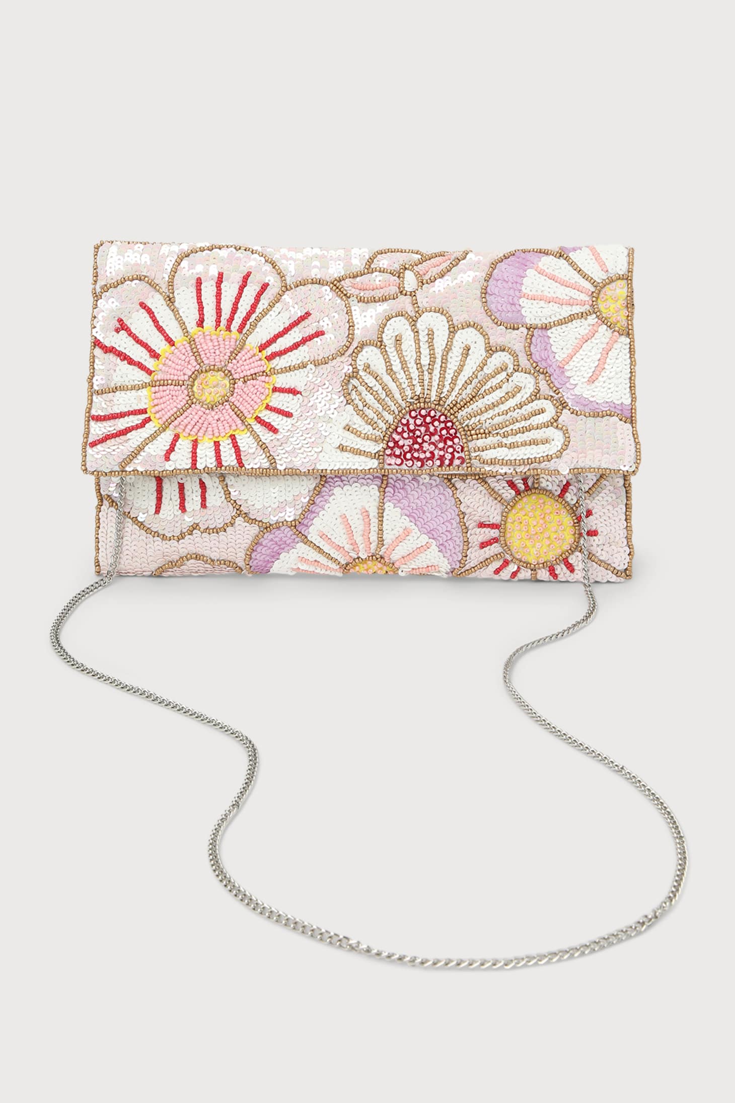 Bead Beautiful Blush Pink Multi Floral Beaded Clutch
