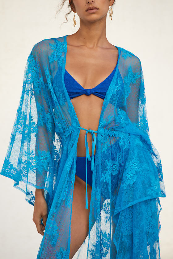 Cabana Cutie Teal Blue Lace Swim Cover-Up 3