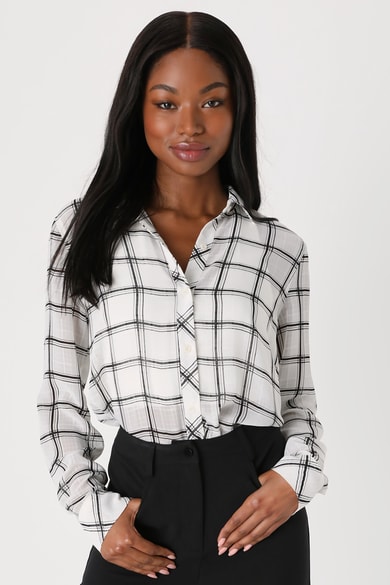 plaid white and black shirt