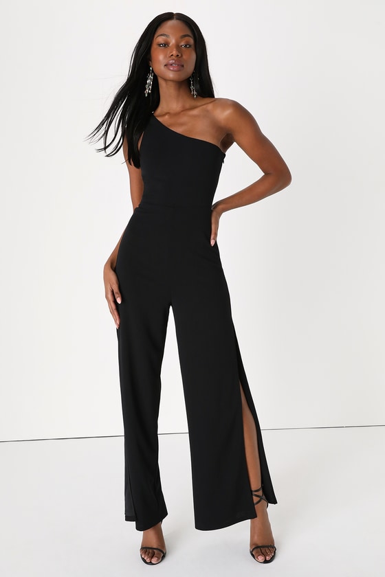 Black Sexy Jumpsuit - Backless Jumpsuit - One-Shoulder Jumpsuit - Lulus