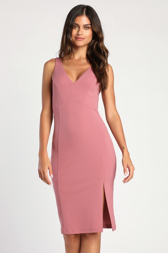 Iconic Moment Mauve Pink Bodycon Midi Dress