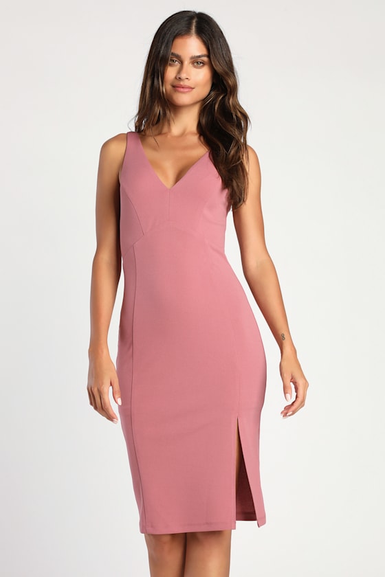 Iconic Moment Mauve Pink Bodycon Midi Dress 10