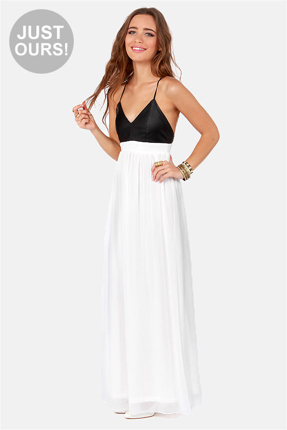 white and black maxi dress