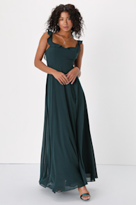 Dreamy Admiration Emerald Green Ruffled Maxi Dress