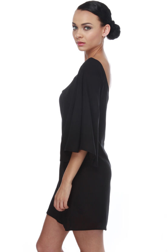 Bat Your Lashes One Shoulder Black Dress