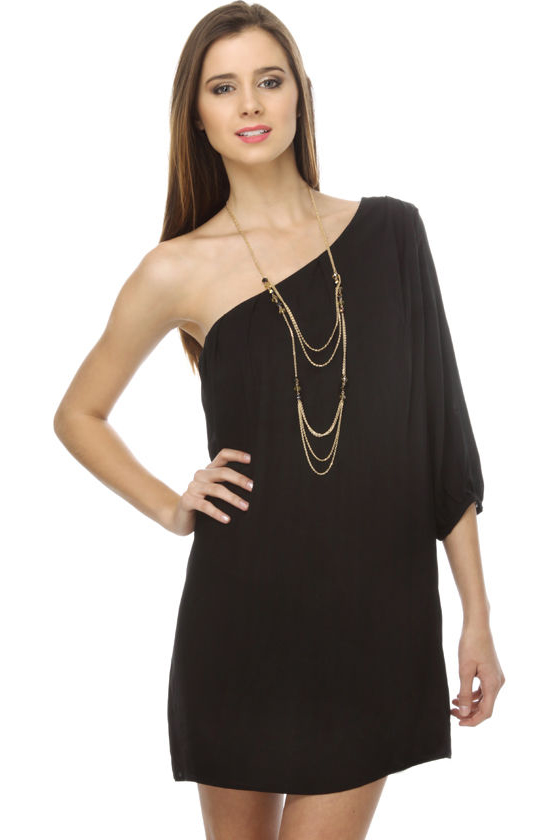 La La Love One Shoulder Black Dress