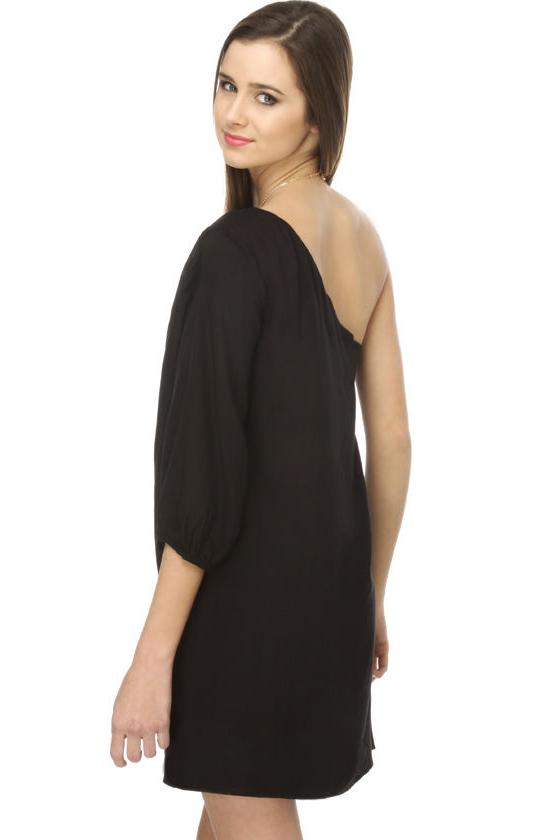 La La Love One Shoulder Black Dress