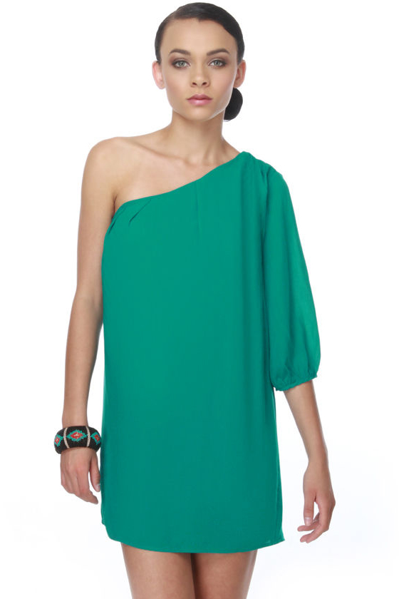 La La Love One Shoulder Teal Dress
