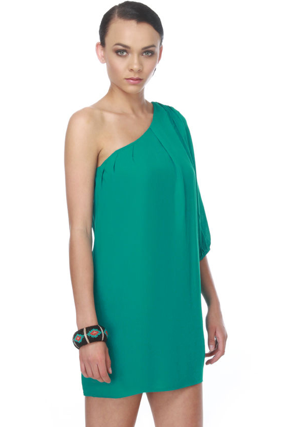 La La Love One Shoulder Teal Dress