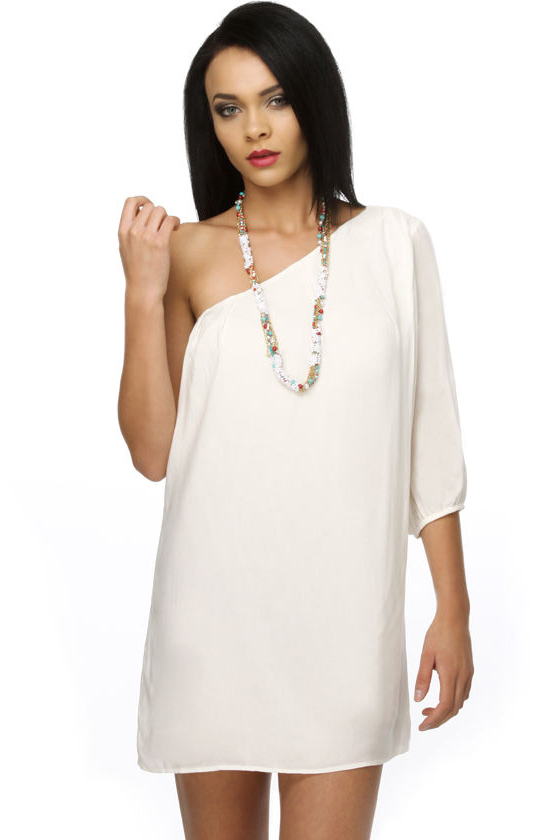 La La Love One Shoulder White Dress