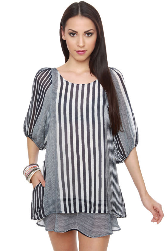 Lucy Love Gabriella Striped Navy Blue Dress