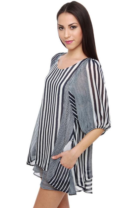 Lucy Love Gabriella Striped Navy Blue Dress