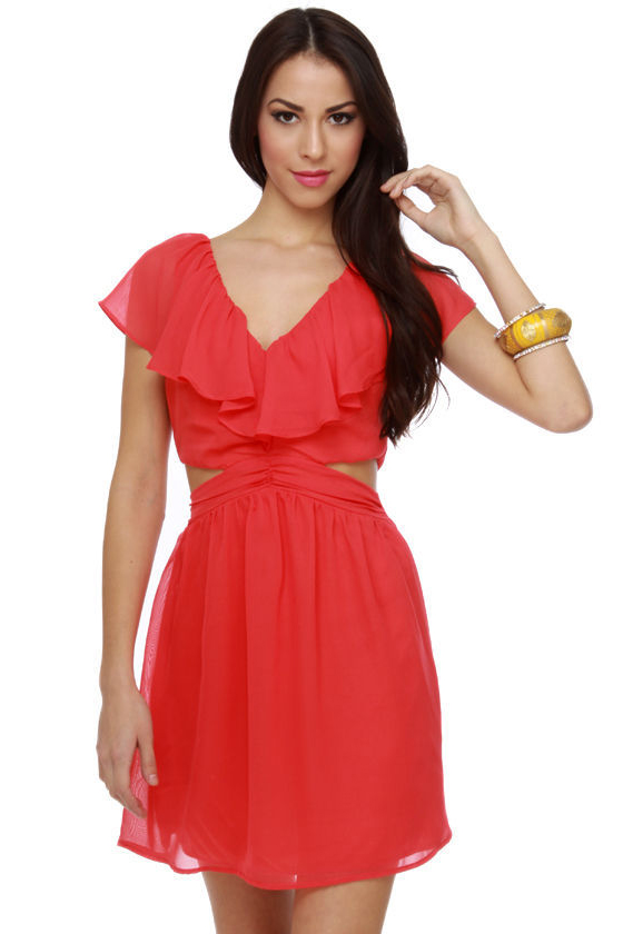 Ruffle, Shuffle, and Roll Coral Red Dress