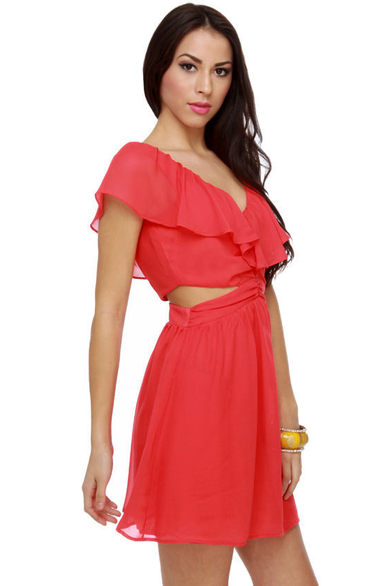 Ruffle, Shuffle, and Roll Coral Red Dress
