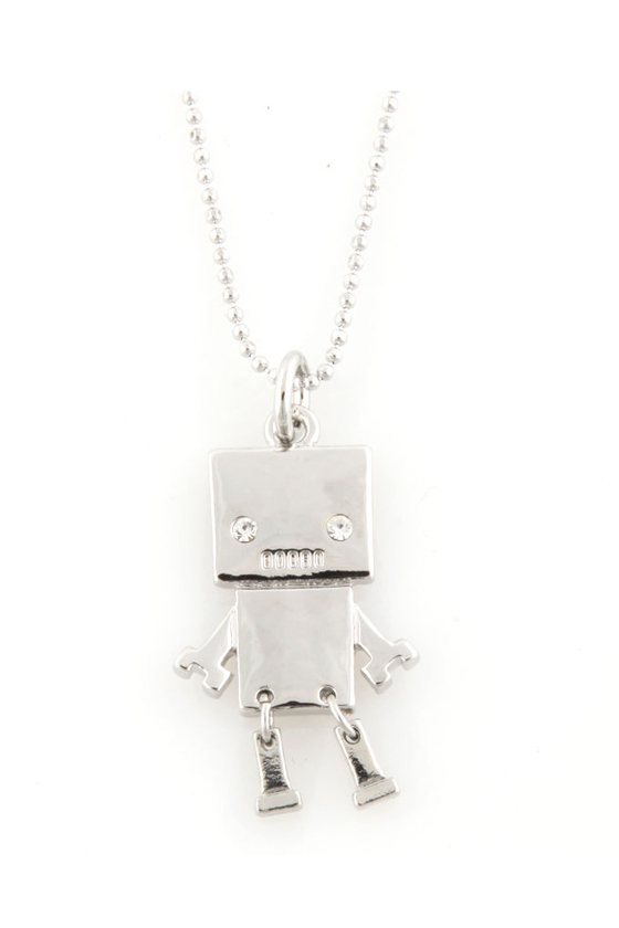 Mini Robot Silver Necklace