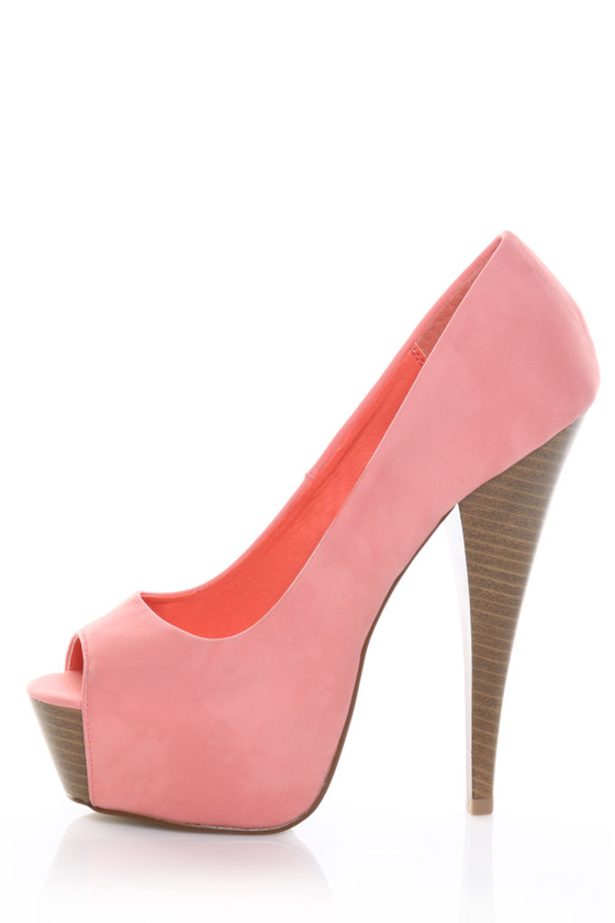 Mixx Marcy 01 Coral Nubuck Platform Peep Toe Pumps