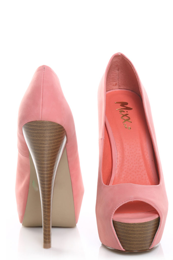 Mixx Marcy 01 Coral Nubuck Platform Peep Toe Pumps