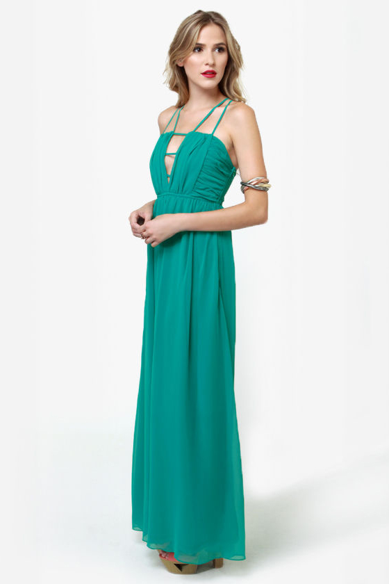 Tug at Your Heart Strings Teal Maxi Dress