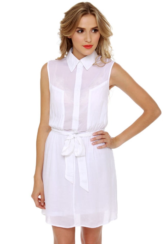 white sleeveless shirt dress