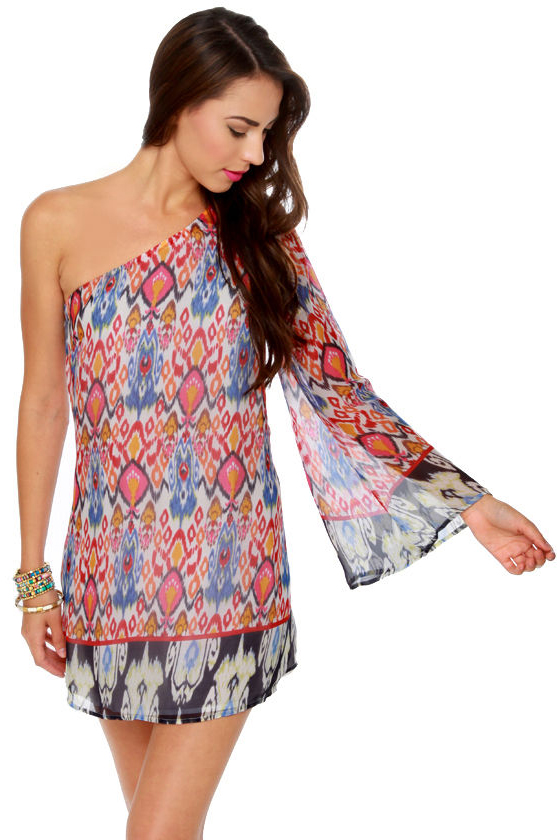 Ikat Get Enough Print One Shoulder Dress