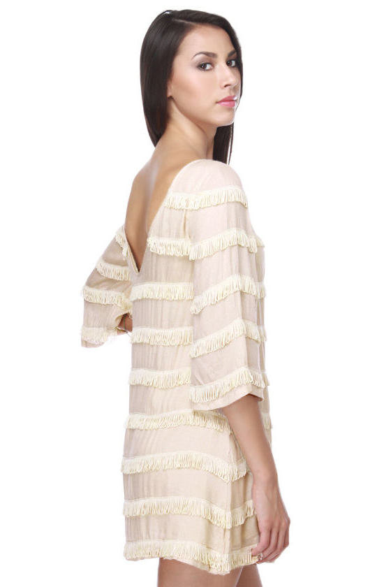 Befriend the Fringe Beige Shift Dress