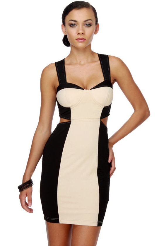 Cute Color Block Dress - Beige Dress - Black Dress - Cutout Dress - $51 ...