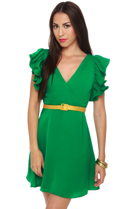 Cute Green Dress - Ruffle Dress - Surplice Dress - $70.00 - Lulus