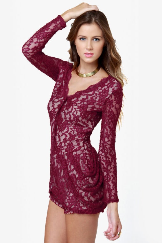 maroon lace romper dress