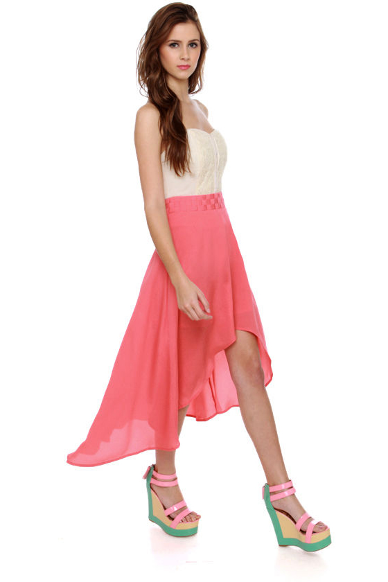 Checker Out Coral Pink Skirt