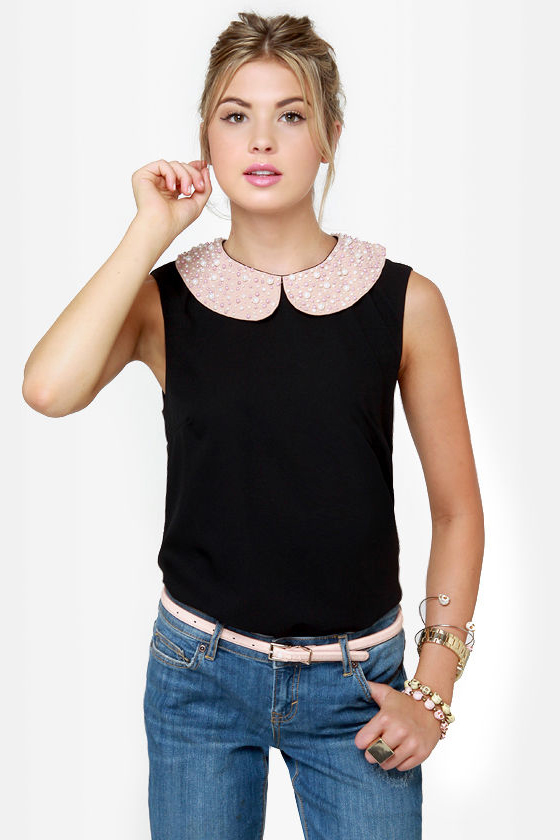 Pearly Sue Beaded Black Top