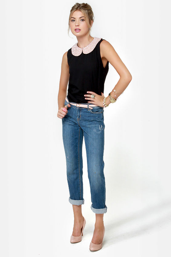 Pearly Sue Beaded Black Top