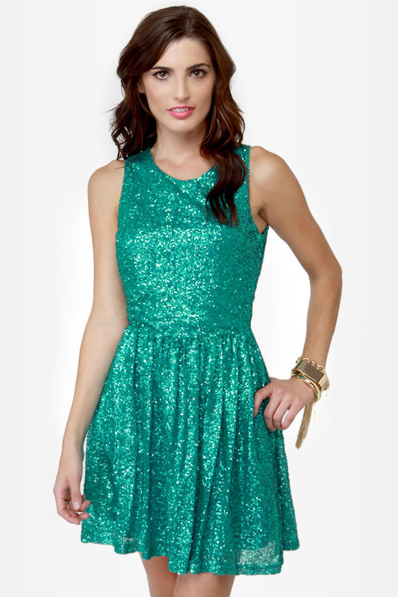 teal glitter dress