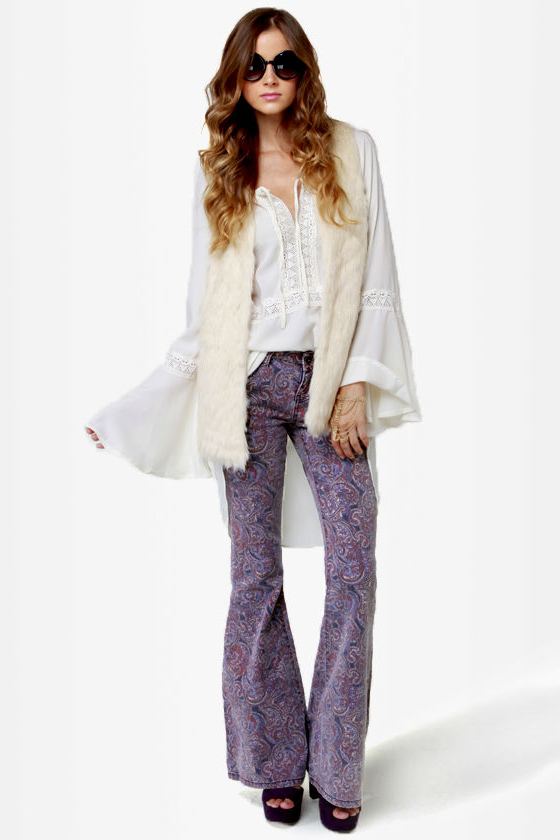 Billabong Jagger Purple Paisley Print Flare Jeans