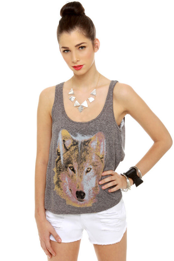 Billabong Wolves Distressed Grey Tank Top