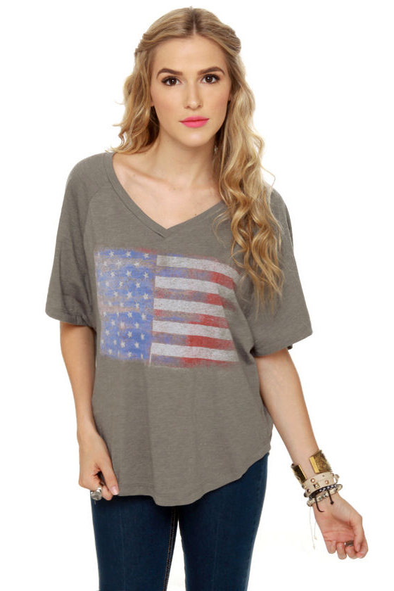 Billabong Oh America Grey Print Top
