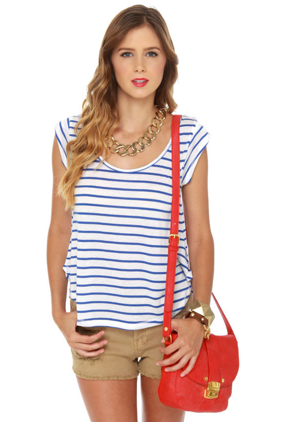 Billabong Dreaming Big Blue and White Striped Top