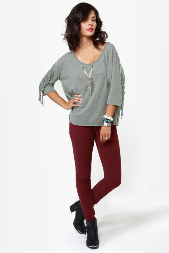 Billabong At Last Grey Fringe Top