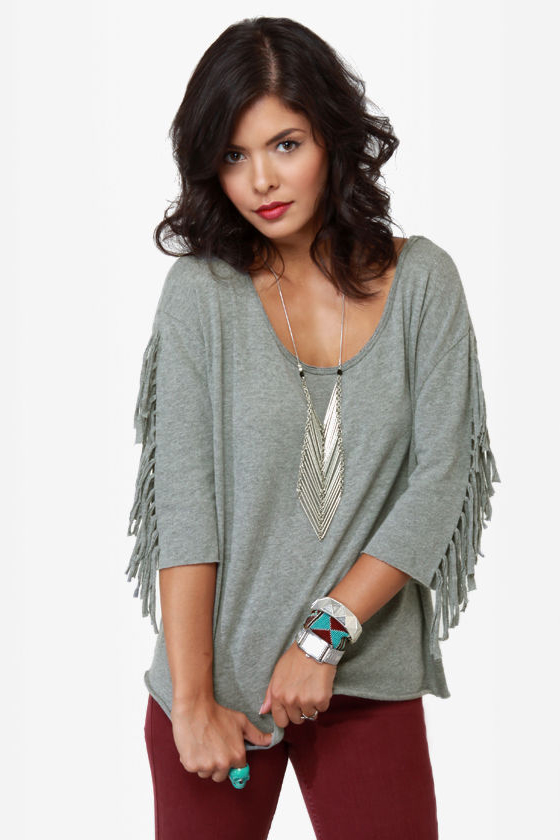 Billabong At Last Grey Fringe Top
