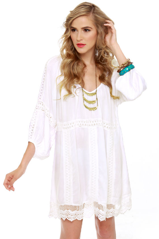 Billabong Luv Yourself White Lace Shift Dress