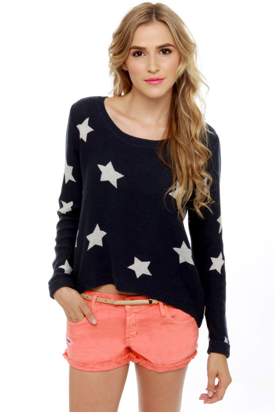 Billabong Homegirlz Po Crop Navy Star Print Sweater