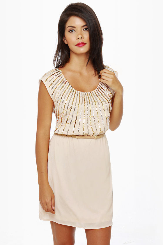 On Reflection Cream Sequin Dress