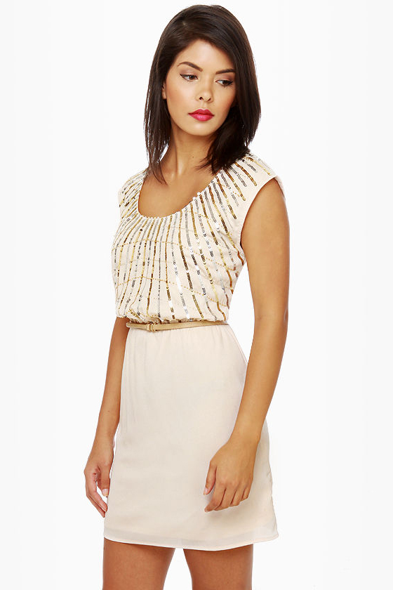On Reflection Cream Sequin Dress