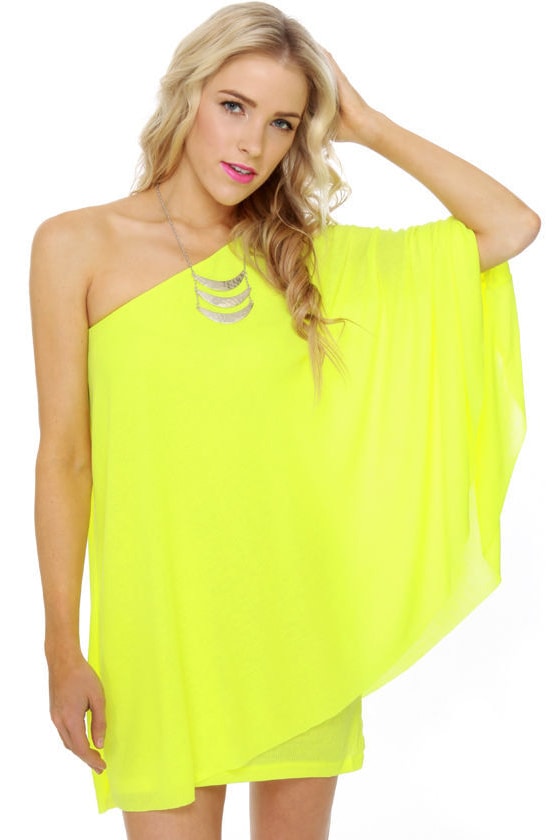 Neon yellow one shoulder dress deals